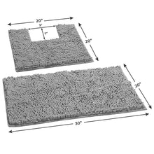 Load image into Gallery viewer, 2 Piece Bath Rug + Square Cutout Toilet Mat Set, Grey
