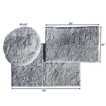 Load image into Gallery viewer, 3pc Set (Style C) Bath Rugs + Round Toilet Lid Rug, Light Grey
