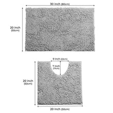 Load image into Gallery viewer, LuxUrux Luxury Chenille 2-Piece Set, Bath Rug + Toilet Mat | 1" Microfiber Shaggy, Super Absorbent | 20-30 &amp; 20-20 U inches | Grey
