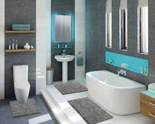 Load image into Gallery viewer, 3 Piece Set (Style A) Bath Rugs + U Shape Toilet Mat, Light Grey
