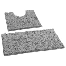 Load image into Gallery viewer, LuxUrux Luxury Chenille 2-Piece Set, Bath Rug + Toilet Mat | 1" Microfiber Shaggy, Super Absorbent | 20-30 &amp; 20-20 U inches | Grey
