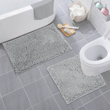 Load image into Gallery viewer, LuxUrux Luxury Chenille 2-Piece Set, Bath Rug + Toilet Mat | 1" Microfiber Shaggy, Super Absorbent | 20-30 &amp; 20-20 U inches | Grey
