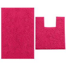 Load image into Gallery viewer, 2 Piece Bath Rug + Square Cutout Toilet Mat Set, Hot Pink
