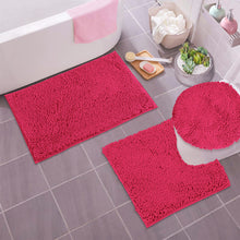 Load image into Gallery viewer, 3pc Set (Style B) Bath Rug + U Shape Toilet Mat + Round Toilet Lid Cover Rug, Hot Pink
