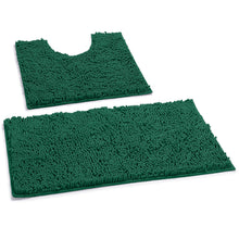 Load image into Gallery viewer, LuxUrux Bathroom Rugs Luxury Chenille 2-Piece Bath Mat Set, Hunter Green
