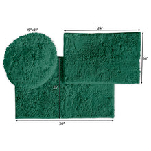 Load image into Gallery viewer, 3pc Set (Style C) Bath Rugs + Round Toilet Lid Rug, Kelly Green
