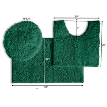 Load image into Gallery viewer, 3pc Set (Style B) Bath Rug + U Shape Toilet Mat + Round Toilet Lid Cover Rug, Kelly Green
