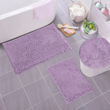 Load image into Gallery viewer, 3pc Set (Style C) Bath Rugs + Round Toilet Lid Rug, Lavender
