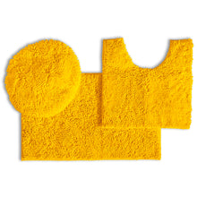 Load image into Gallery viewer, 3pc Set (Style B) Bath Rug + U Shape Toilet Mat + Round Toilet Lid Cover Rug, Lemon
