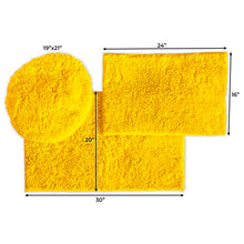 Load image into Gallery viewer, 3pc Set (Style C) Bath Rugs + Round Toilet Lid Rug, Lemon
