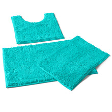 Load image into Gallery viewer, 3 Piece Set (Style A) Bath Rugs + U Shape Toilet Mat, Light blue
