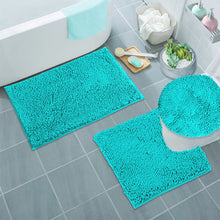 Load image into Gallery viewer, 3pc Set (Style B) Bath Rug + U Shape Toilet Mat + Round Toilet Lid Cover Rug, Light blue
