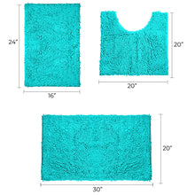 Load image into Gallery viewer, 3 Piece Set (Style A) Bath Rugs + U Shape Toilet Mat, Light blue

