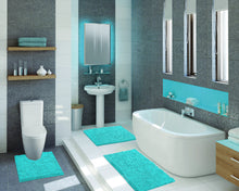 Load image into Gallery viewer, 3 Piece Set (Style A) Bath Rugs + U Shape Toilet Mat, Light blue
