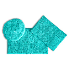 Load image into Gallery viewer, 3pc Set (Style C) Bath Rugs + Round Toilet Lid Rug, Light Blue
