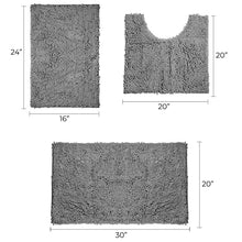 Load image into Gallery viewer, 3 Piece Set (Style A) Bath Rugs + U Shape Toilet Mat, Light Grey
