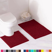 Load image into Gallery viewer, Luxury Chenille Bathroom Rugs 2-Piece Bath Mat Set, Small, Maroon
