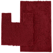 Load image into Gallery viewer, 2 Piece Bath Rug + Square Cutout Toilet Mat Set, Maroon
