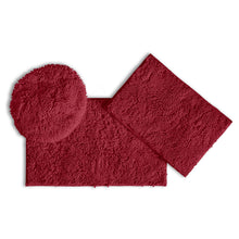 Load image into Gallery viewer, 3pc Set (Style C) Bath Rugs + Round Toilet Lid Rug, Maroon-red
