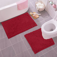 Load image into Gallery viewer, LuxUrux Bathroom Rugs Luxury Chenille 2-Piece Bath Mat Set, Maroon
