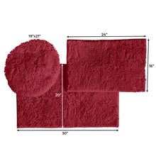 Load image into Gallery viewer, 3pc Set (Style C) Bath Rugs + Round Toilet Lid Rug, Maroon-red
