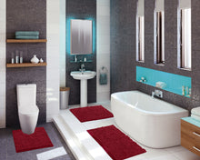 Load image into Gallery viewer, 3 Piece Set (Style A) Bath Rugs + U Shape Toilet Mat, Maroon-red
