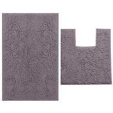 Load image into Gallery viewer, 2 Piece Bath Rug + Square Cutout Toilet Mat Set, Mauve
