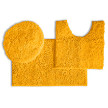 Load image into Gallery viewer, 3pc Set (Style B) Bath Rug + U Shape Toilet Mat + Round Toilet Lid Cover Rug, Mustard

