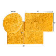 Load image into Gallery viewer, 3pc Set (Style C) Bath Rugs + Round Toilet Lid Rug, Mustard
