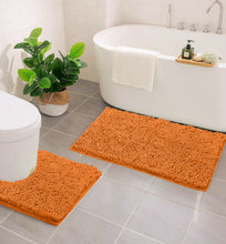 Load image into Gallery viewer, LuxUrux Bathroom Rugs Luxury Chenille 2-Piece Bath Mat Set, Orange
