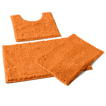 Load image into Gallery viewer, 3 Piece Set (Style A) Bath Rugs + U Shape Toilet Mat, Orange
