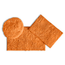 Load image into Gallery viewer, 3pc Set (Style C) Bath Rugs + Round Toilet Lid Rug, Orange

