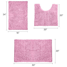 Load image into Gallery viewer, 3 Piece Set (Style A) Bath Rugs + U Shape Toilet Mat, Pink
