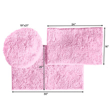 Load image into Gallery viewer, 3pc Set (Style C) Bath Rugs + Round Toilet Lid Rug, Pink
