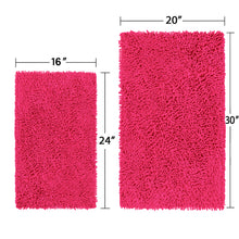 Load image into Gallery viewer, Microfiber 2-Piece Rectangular Mats Set, 20x30 &amp; 15x23 Inch, Hot Pink
