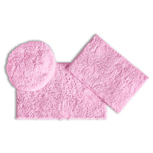 Load image into Gallery viewer, 3pc Set (Style C) Bath Rugs + Round Toilet Lid Rug, Pink
