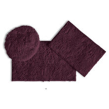 Load image into Gallery viewer, 3pc Set (Style C) Bath Rugs + Round Toilet Lid Rug, Plum
