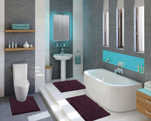Load image into Gallery viewer, 3 Piece Set (Style A) Bath Rugs + U Shape Toilet Mat, Plum
