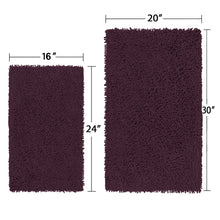 Load image into Gallery viewer, Microfiber 2-Piece Rectangular Mats Set, 20x30 &amp; 15x23 Inch, Plum
