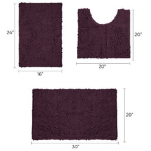 Load image into Gallery viewer, 3 Piece Set (Style A) Bath Rugs + U Shape Toilet Mat, Plum
