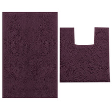 Load image into Gallery viewer, 2 Piece Bath Rug + Square Cutout Toilet Mat Set, Plum
