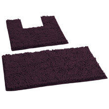 Load image into Gallery viewer, 2 Piece Bath Rug + Square Cutout Toilet Mat Set, Plum
