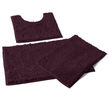 Load image into Gallery viewer, 3 Piece Set (Style A) Bath Rugs + U Shape Toilet Mat, Plum
