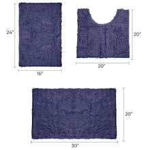 Load image into Gallery viewer, 3 Piece Set (Style A) Bath Rugs + U Shape Toilet Mat, Blue-purple
