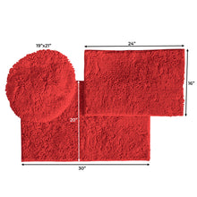 Load image into Gallery viewer, 3pc Set (Style C) Bath Rugs + Round Toilet Lid Rug, Red
