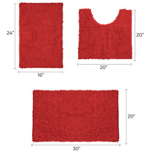 Load image into Gallery viewer, 3 Piece Set (Style A) Bath Rugs + U Shape Toilet Mat, Red
