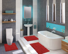 Load image into Gallery viewer, 3 Piece Set (Style A) Bath Rugs + U Shape Toilet Mat, Red
