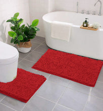 Load image into Gallery viewer, LuxUrux Bathroom Rugs Luxury Chenille 2-Piece Bath Mat Set, Red

