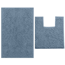 Load image into Gallery viewer, 2 Piece Bath Rug + Square Cutout Toilet Mat Set, Sky Blue
