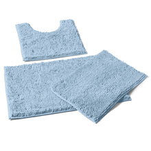 Load image into Gallery viewer, 3 Piece Set (Style A) Bath Rugs + U Shape Toilet Mat, Sky Blue

